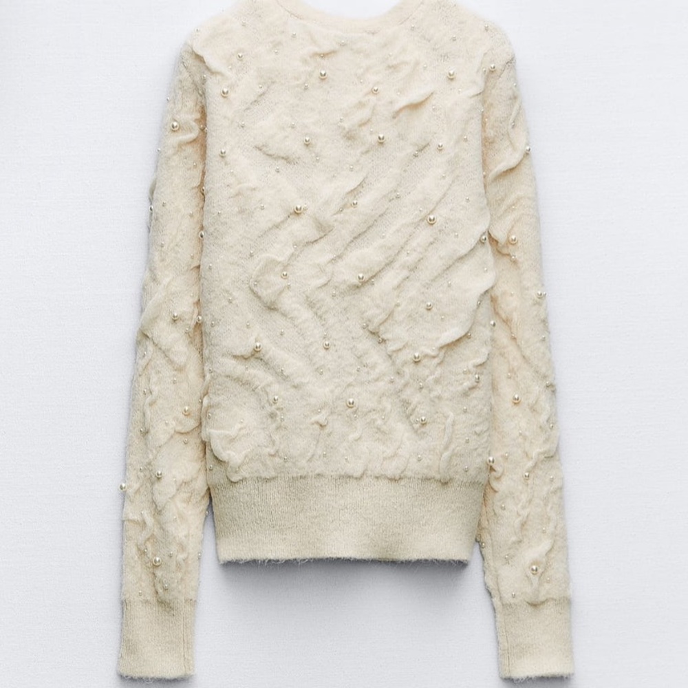 Zara PEARL TEXTURED KNIT CARDIGAN | COLOR: ECRU | SIZE: M | BRAND NEW - Picture 7 of 9